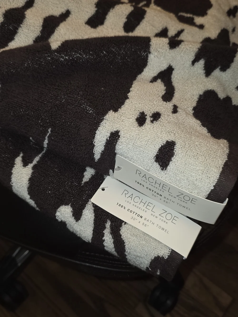 Rachel Zoe Black & Cream Cow Hide Patterned Bath Towel Set